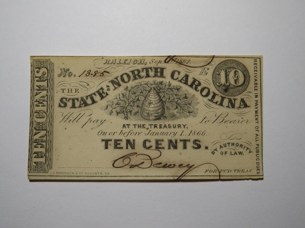 $.10 1862 Raleigh North Carolina Obsolete Currency Bank Note Bill NC State UNC+
