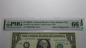 $1 2003 Radar Serial Number Federal Reserve Currency Bank Note Bill PMG UNC66EPQ