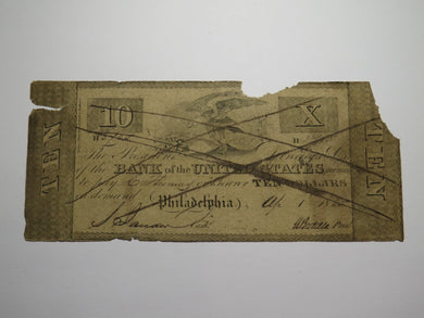 $10 1833 Philadelphia Pennsylvania Obsolete Currency Bank Note Bill USA