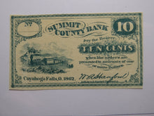 Load image into Gallery viewer, $.10 1862 Cuyahoga Falls Ohio OH Obsolete Currency Bank Note Bill Summit County