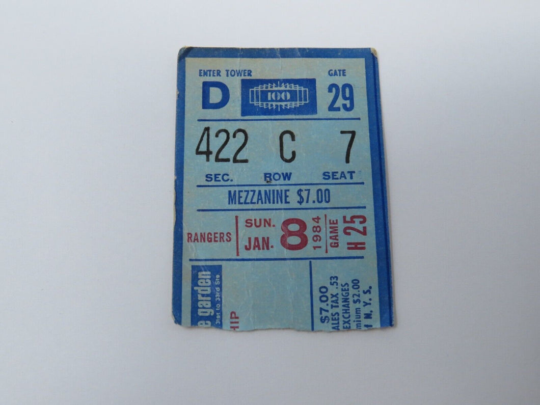 January 8, 1984 New York Rangers Vs. New York Islanders NHL Hockey Ticket Stub