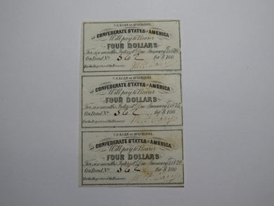$4 1861 Confederate Bond Coupon Certificate Uncut Sheet Currency Bank Note Bill