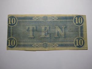$10 1864 Richmond Virginia VA Confederate Currency Bank Note Bill RARE T68 VF