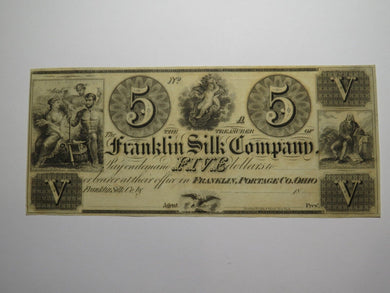 $5 18__ Franklin Ohio OH Obsolete Currency Bank Note Bill Silk Company UNC+++
