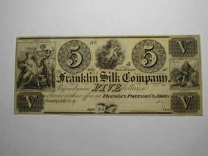 $5 18__ Franklin Ohio OH Obsolete Currency Bank Note Bill Silk Company UNC+++