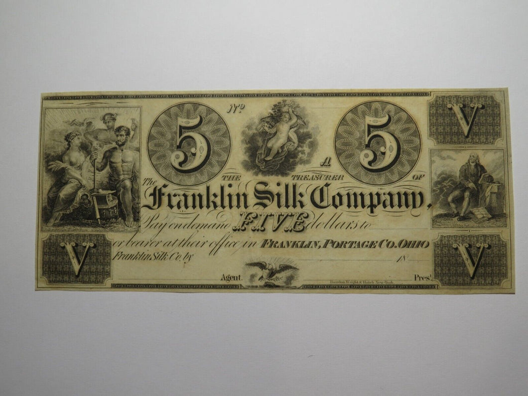 $5 18__ Franklin Ohio OH Obsolete Currency Bank Note Bill Silk Company UNC+++