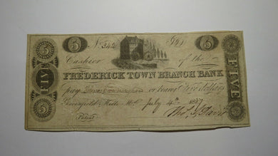 $5 1837 Greenfield Mills Maryland MD Obsolete Currency Bank Note Bill! Frederick