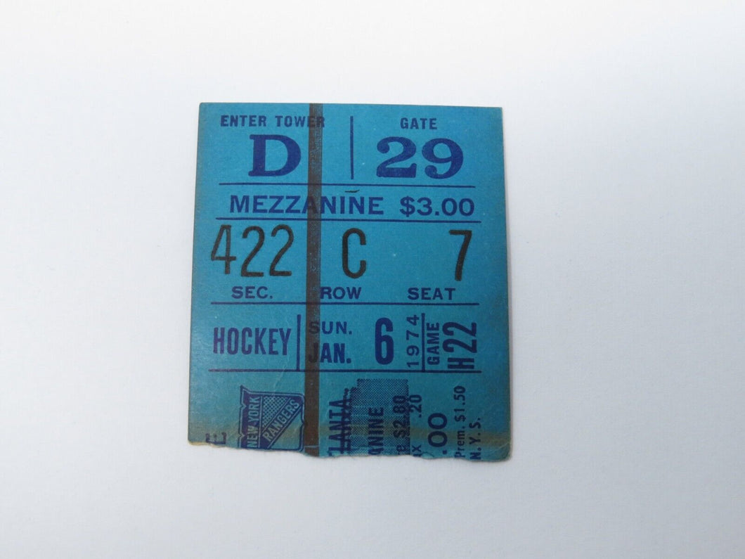January 6, 1974 New York Rangers Vs. Atlanta Flames NHL Hockey Ticket Stub