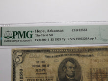 Load image into Gallery viewer, $5 1929 Hope Arkansas AR National Currency Bank Note Bill Ch. #12533 PMG F12