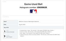 Load image into Gallery viewer, 2020 Kyle Finnegan Washington National Strikeout Game Used Baseball! Santander K