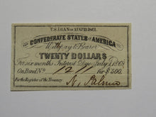 Load image into Gallery viewer, $20 1861 Confederate Bond Coupon Certificate Currency Bank Note Bill UNC