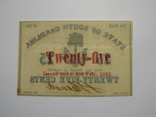 Load image into Gallery viewer, $.25 1863 Charleston South Carolina Obsolete Currency Bank Note State of SC UNC+