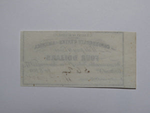 $4 1861 Confederate Bond Coupon Certificate Currency Bank Note Bill UNC