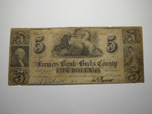 $5 1841 Bristol Pennsylvania PA Obsolete Currency Bank Note Bill Bucks County!