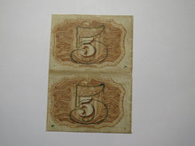 Load image into Gallery viewer, 1863 $.05 Second Issue Uncut Pair Fractional Currency Obsolete Postage Note AU!
