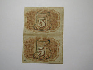 1863 $.05 Second Issue Uncut Pair Fractional Currency Obsolete Postage Note AU!
