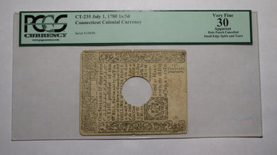 1780 1 Shilling 6 Pence Connecticut CT Colonial Currency Note Bill PCGS VF30