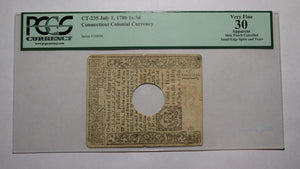 1780 1 Shilling 6 Pence Connecticut CT Colonial Currency Note Bill PCGS VF30