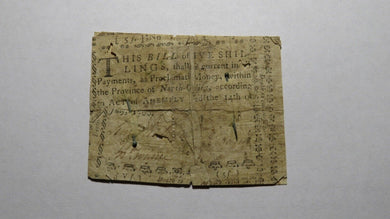 1760 Five Shillings North Carolina NC Colonial Currency Note Bill! 5s RARE ISSUE