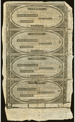 $1-$1-$2-$3 18__ Windsor Vermont VT Obsolete Currency Uncut Bank Sheet Notes
