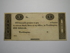 $1 18__ Worthington Ohio OH Obsolete Currency Bank Note Erza Griswold UNC++