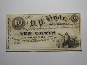$.10 1852 Jordanville New York Obsolete Currency Bank Note Bill P.P. Hyde UNC+++