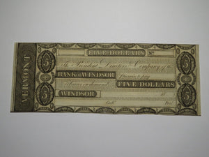$5 18__ Windsor Vermont VT Obsolete Currency Bank Note Bill Remainder Rare UNC++