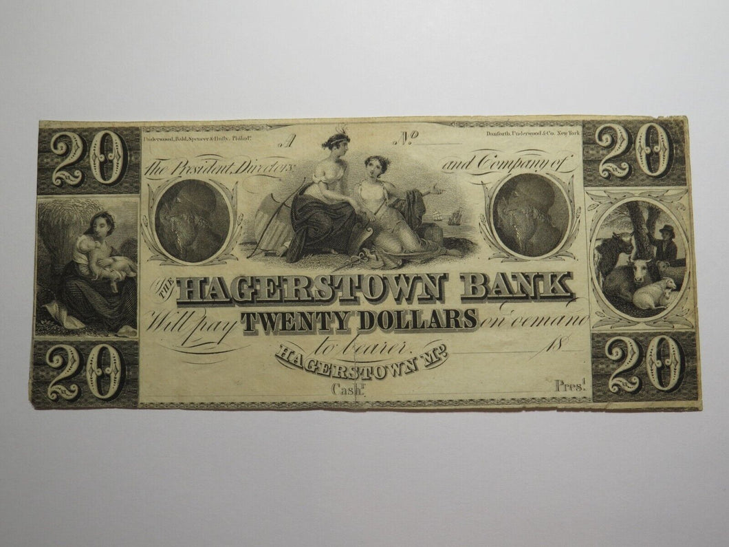 $20 18__ Hagerstown Maryland MD Obsolete Currency Bank Note Remainder Bill