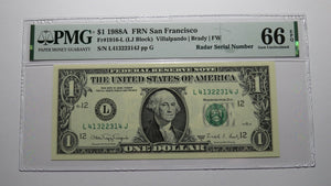 $1 1988 Radar Serial Number Federal Reserve Currency Bank Note Bill PMG UNC66EPQ