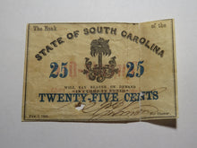 Load image into Gallery viewer, $.25 1863 Charleston South Carolina Obsolete Currency Bank Note -Bank of SC