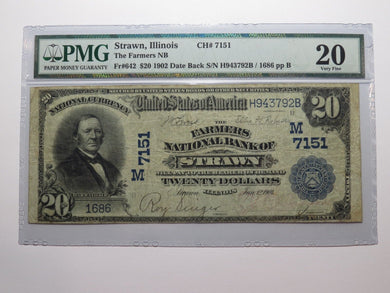 $20 1902 Strawn Illinois IL National Currency Bank Note Bill Ch. #7151 PMG VF20