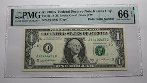 $1 2003 Radar Serial Number Federal Reserve Currency Bank Note Bill PMG UNC66EPQ