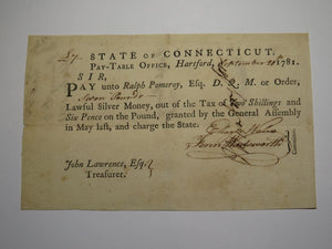 1781 Connecticut Pay Table Office Colonial Currency Note Bill! Wadsworth/Wales