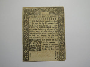 1780 Twenty Shillings Hartford Connecticut CT Colonial Currency Note Bill 20s