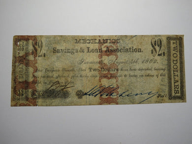 $2 1862 Savannah Georgia GA Obsolete Currency Bank Note Bill! Savings and Loan