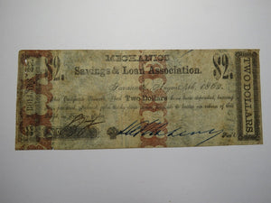 $2 1862 Savannah Georgia GA Obsolete Currency Bank Note Bill! Savings and Loan