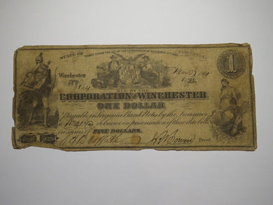 $1 1861 Winchester Virginia Obsolete Currency Bank Note Bill Corp. of Winchester