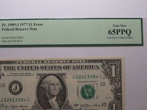 $1 1977 Full Face to Back Offset Error Federal Reserve Bank Note Bill NEW65 PCGS