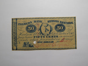 $.50 1862 Hudson New York NY Obsolete Currency Note Bill Hiram Dixon VF