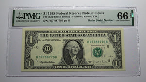 $1 1995 Radar Serial Number Federal Reserve Currency Bank Note Bill PMG UNC66EPQ