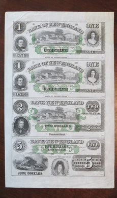 $1-$1-$2-$5 1865 East Haddam Connecticut Obsolete Currency Uncut Sheet Bank Note