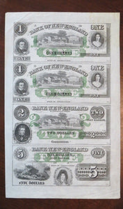 $1-$1-$2-$5 1865 East Haddam Connecticut Obsolete Currency Uncut Sheet Bank Note