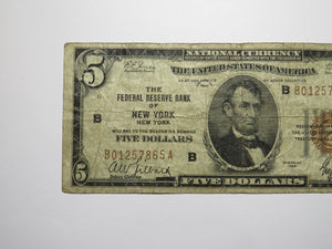 $5 1929 New York City NY National Currency Note Federal Reserve Bank Note Bill