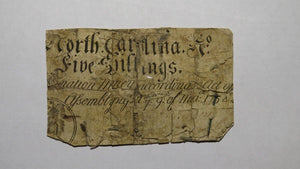 1754 Five Shillings North Carolina NC Colonial Currency Note Bill! 5s! RARE!