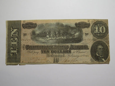 $10 1864 Richmond Virginia VA Confederate Currency Bank Note Bill RARE T68 FINE