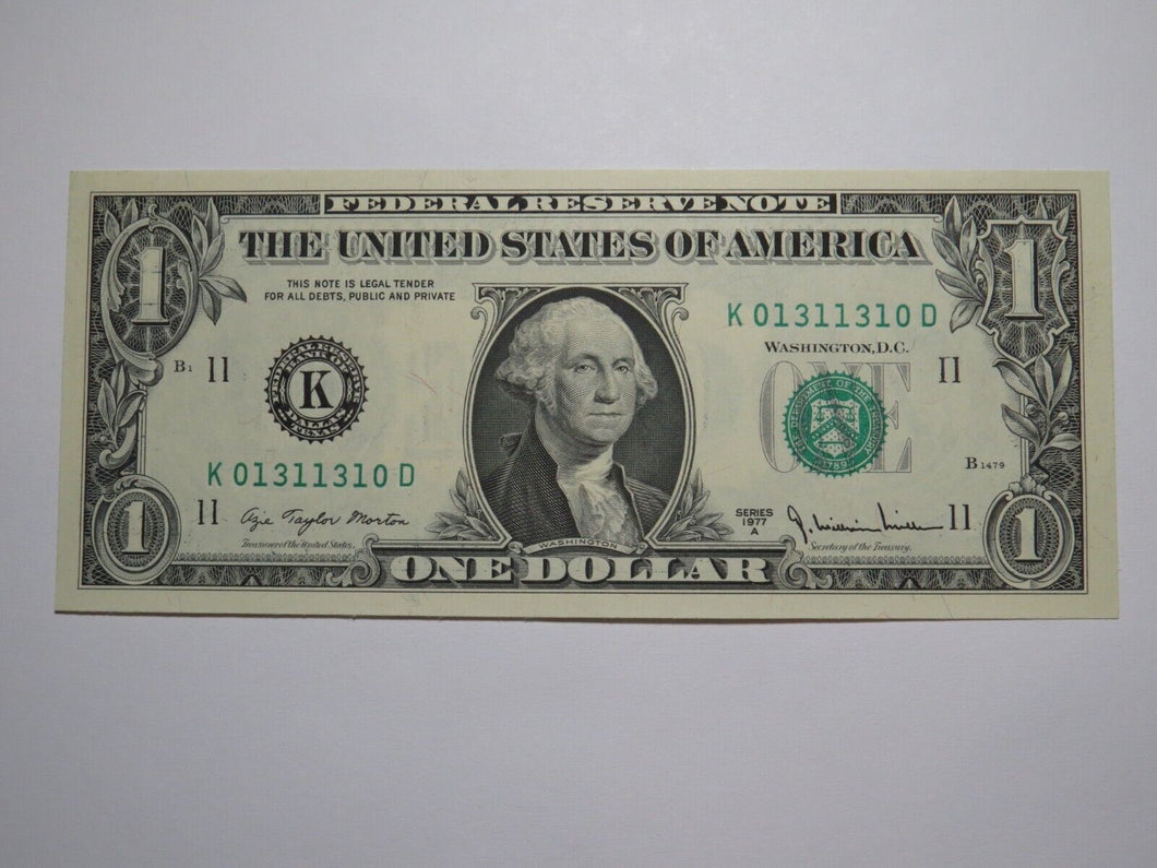 $1 1977 Radar Serial Number Federal Reserve Currency Bank Note Bill UNC 01311310