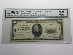 $20 1929 New London Connecticut CT National Currency Bank Note Bill #1037 VF25