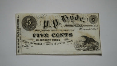 $.05 1852 Jordanville New York NY Obsolete Currency Bank Note Bill! CU++