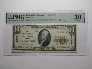 $10 1929 Belleville Kansas National Currency Bank Note Bill Charter #3779 VF30