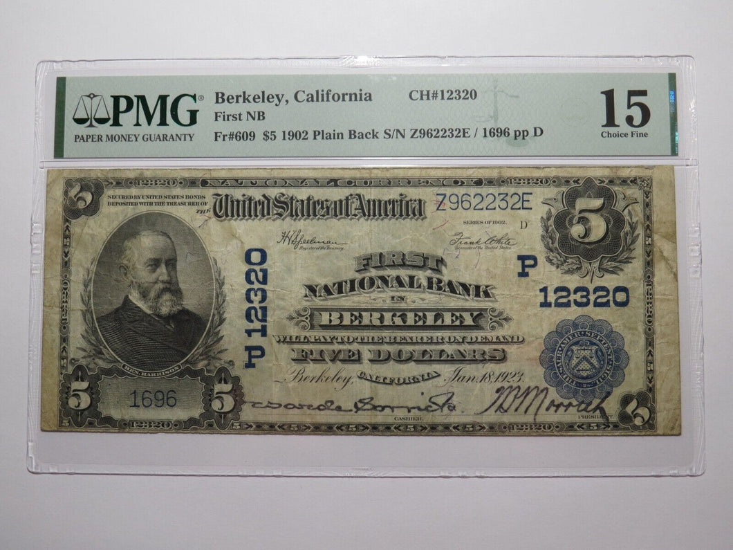$5 1902 Berkeley California CA National Currency Bank Note Bill #12320 F15 PMG